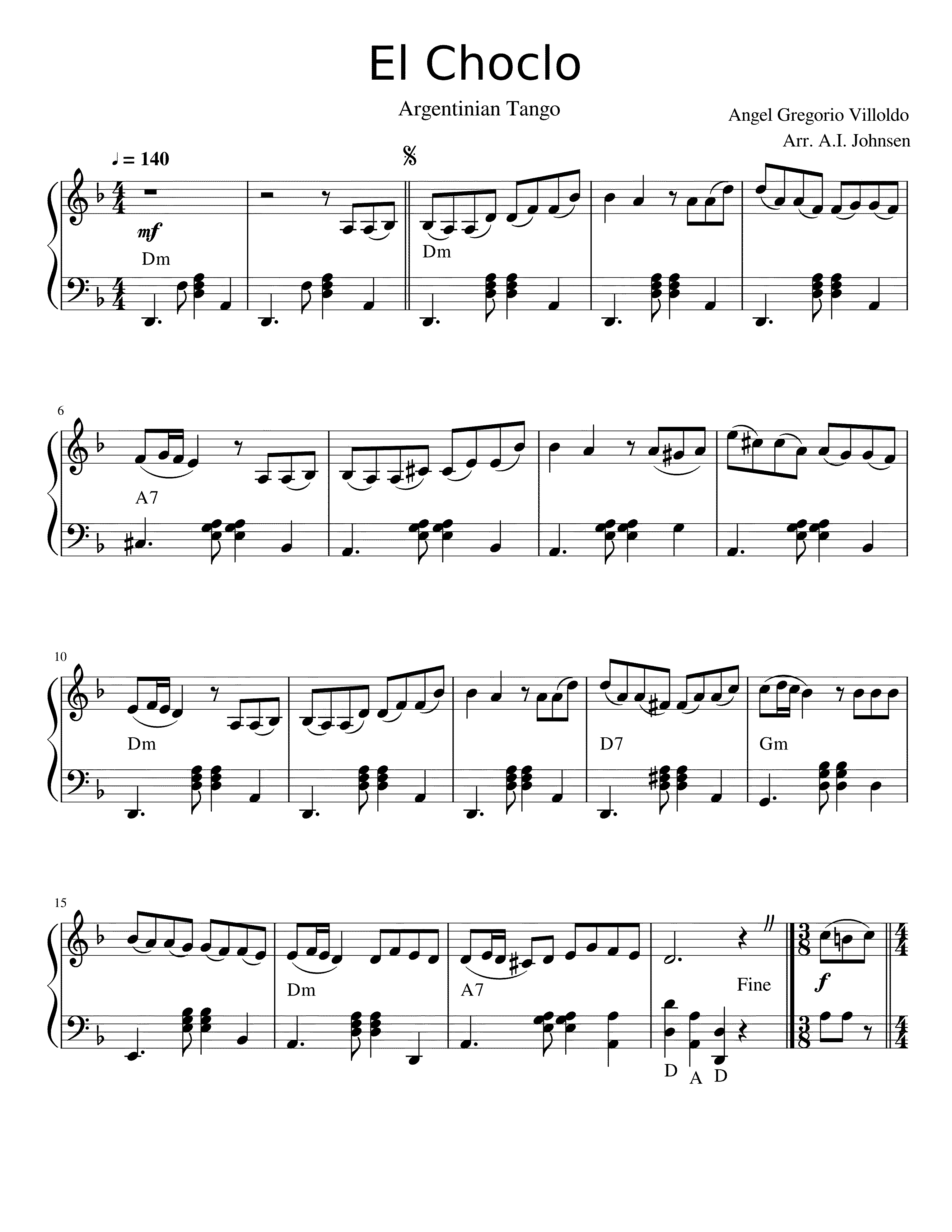 Partitura El Choclo Villoldo