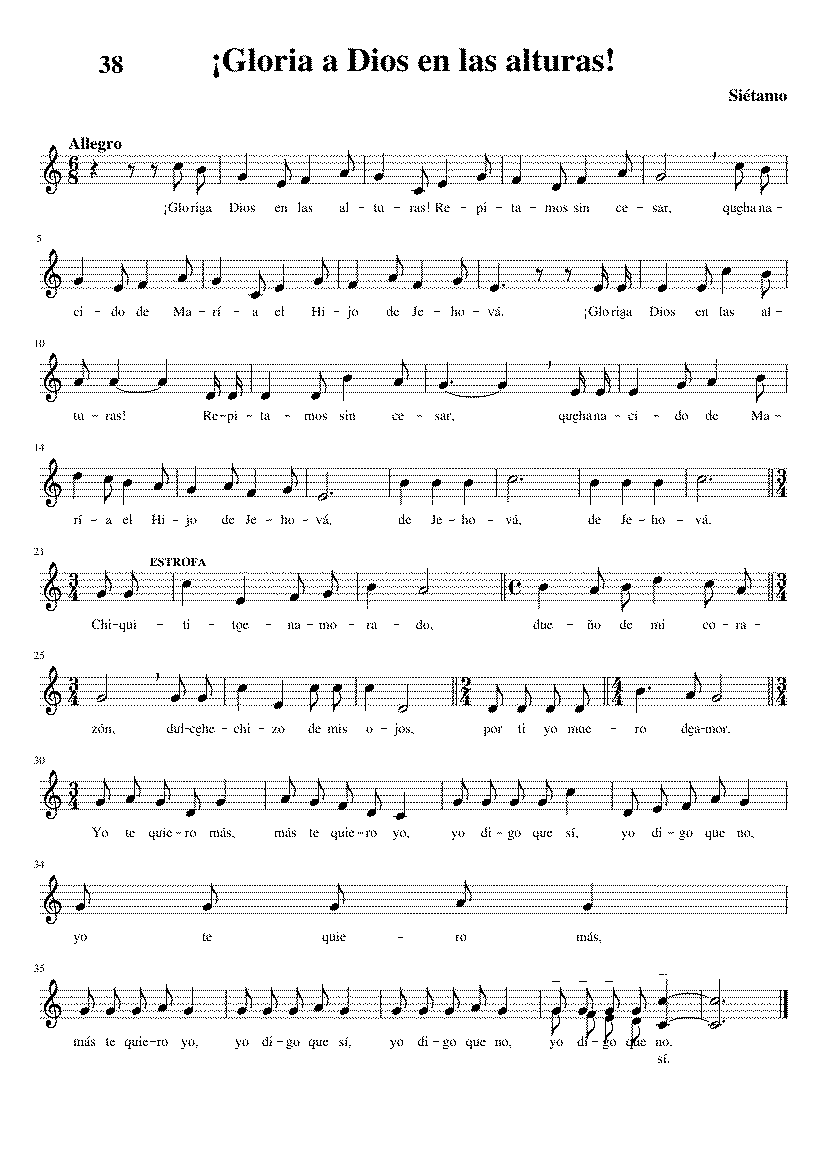 Partitura Gloria a Dios en Las Alturas