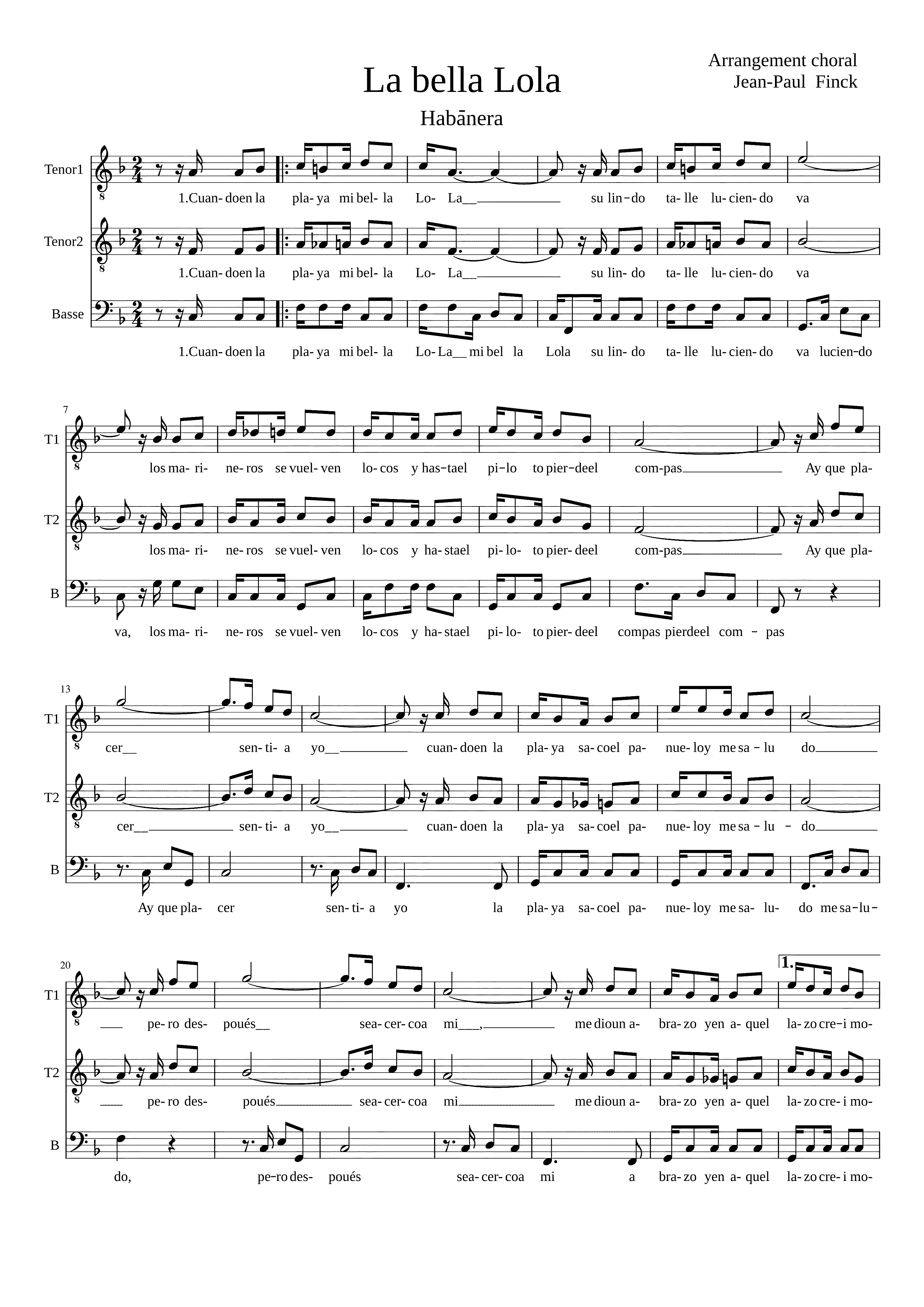 Partitura Habanera La Bella Lola