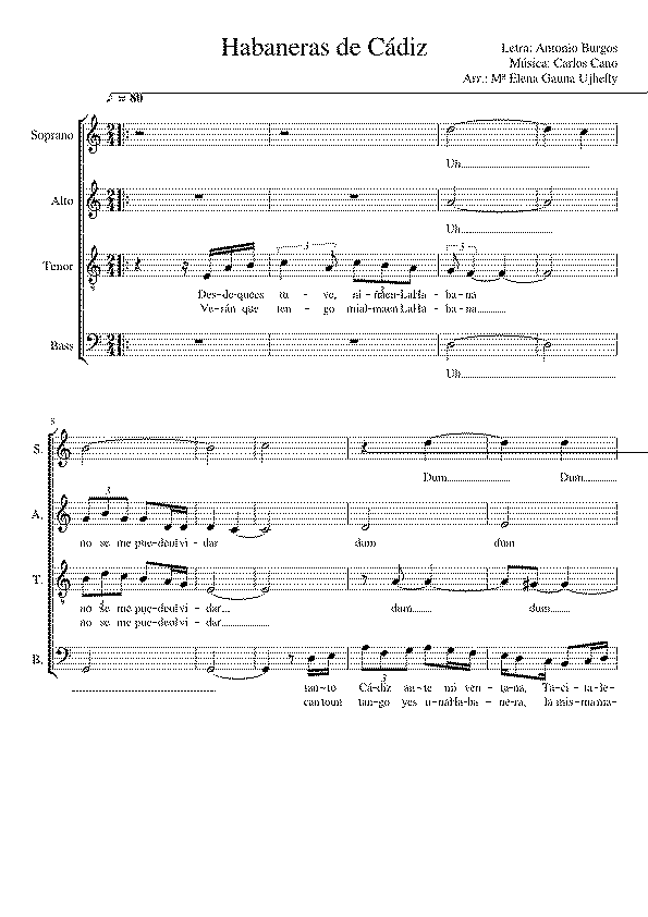 Partitura Habaneras de Cadiz Carlos Cano