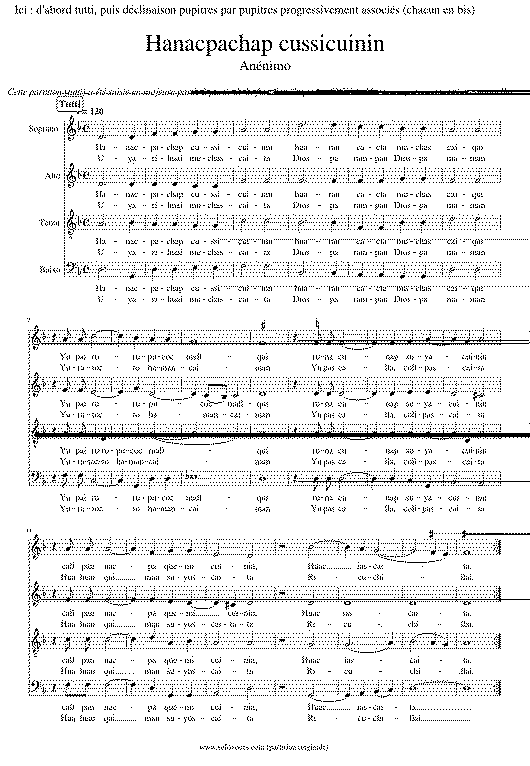 Partitura Hanacpachap Cussicuinin