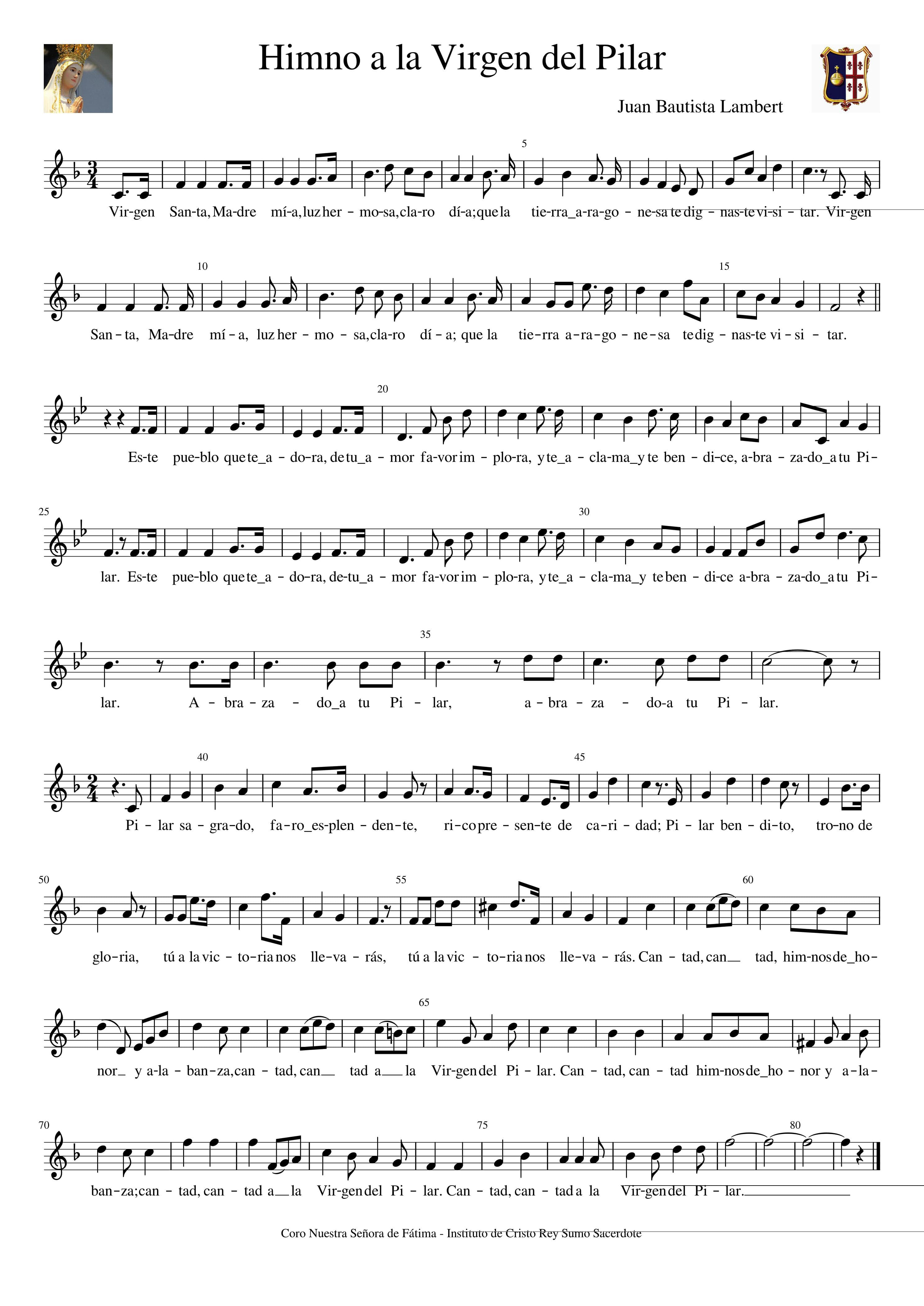 Partitura Himno del Pilar