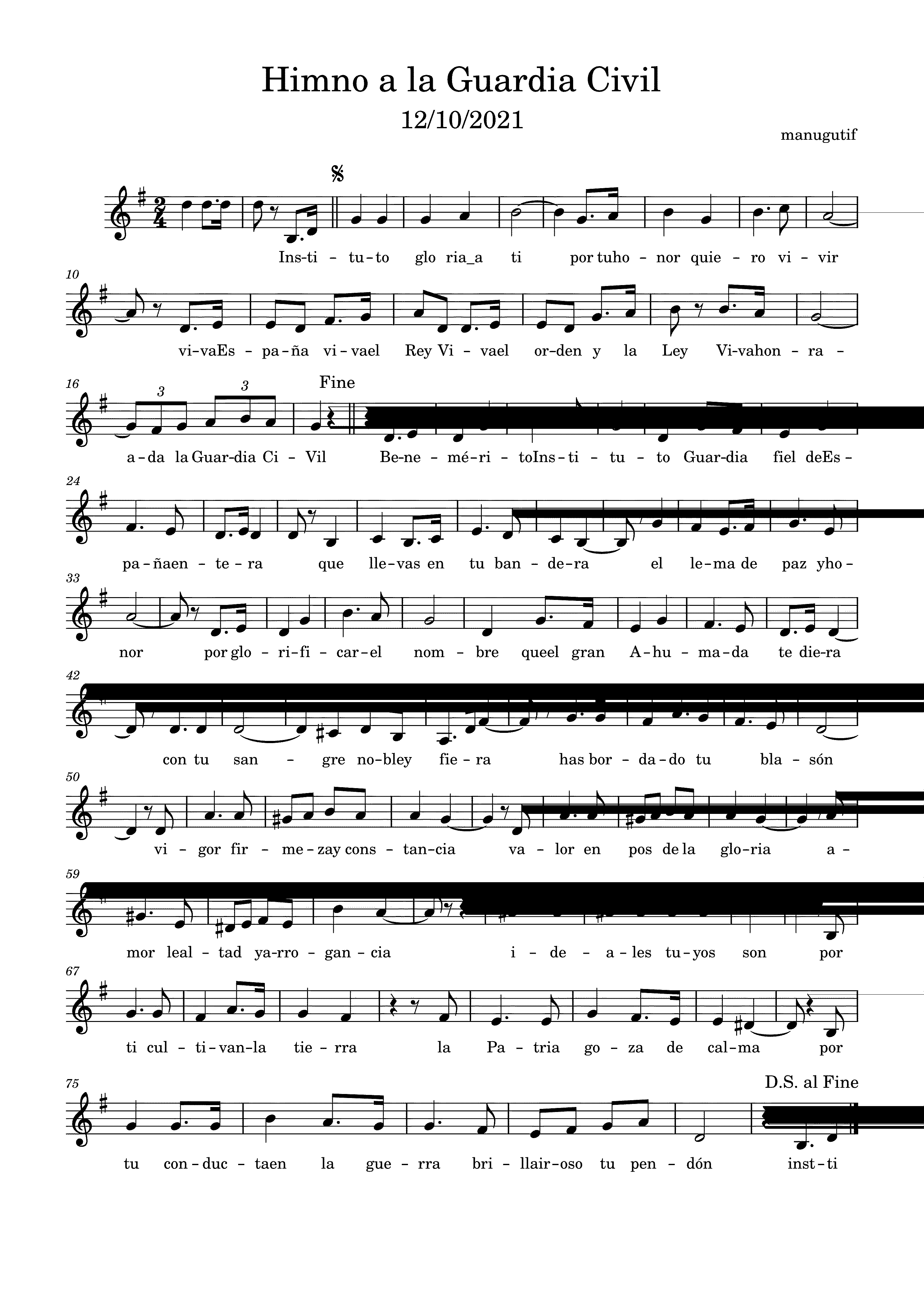Partitura Himno Guardia Civil