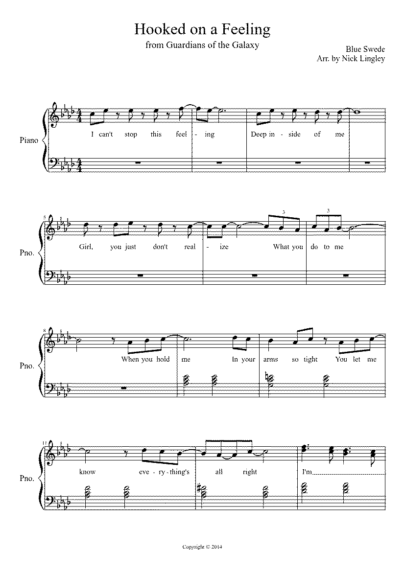 Partitura Hooked On a Feeling