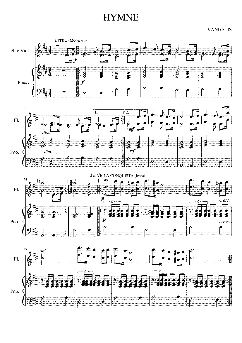 Partitura Hymne Vangelis