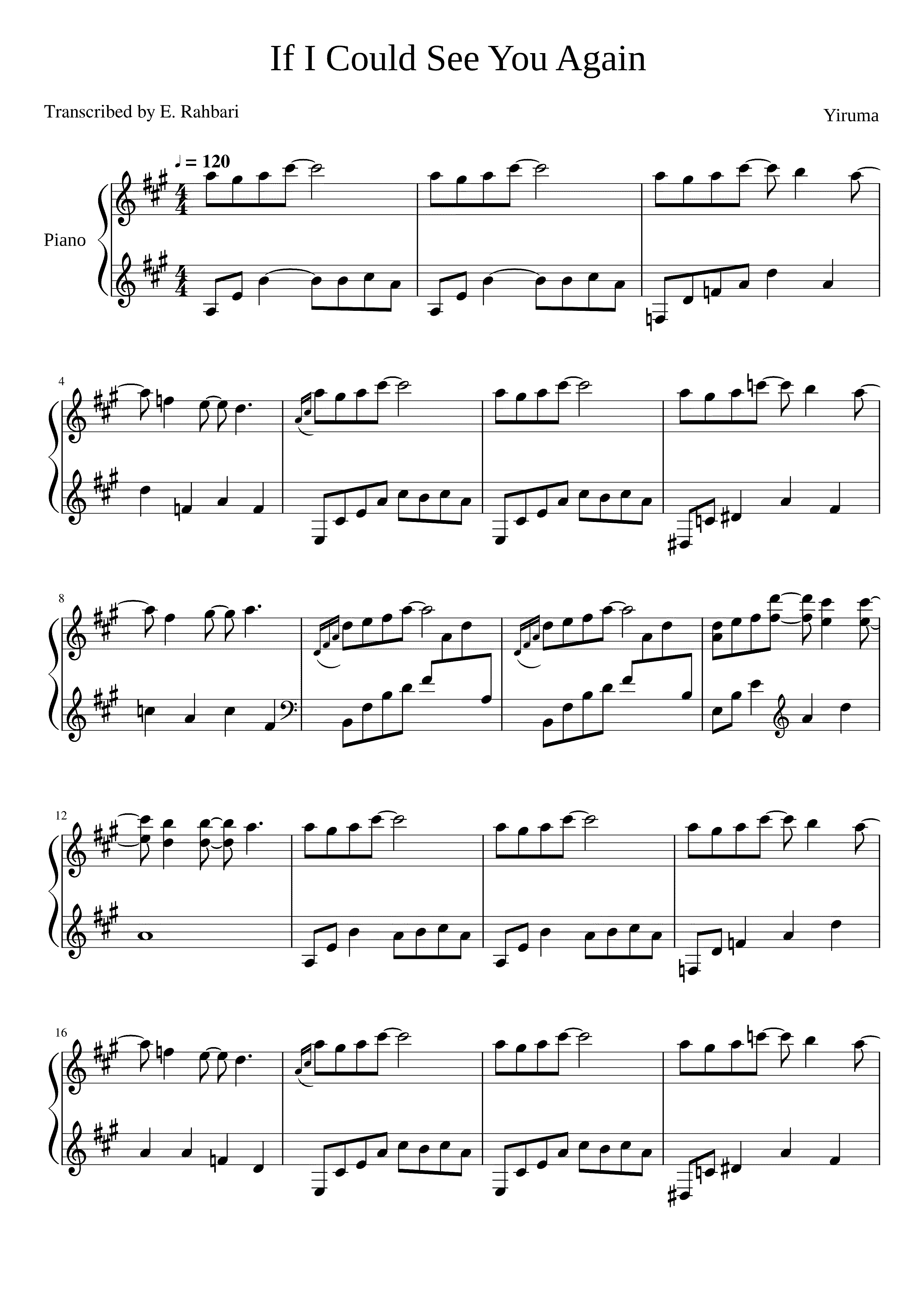 Partitura If I Could See You Again Yiruma