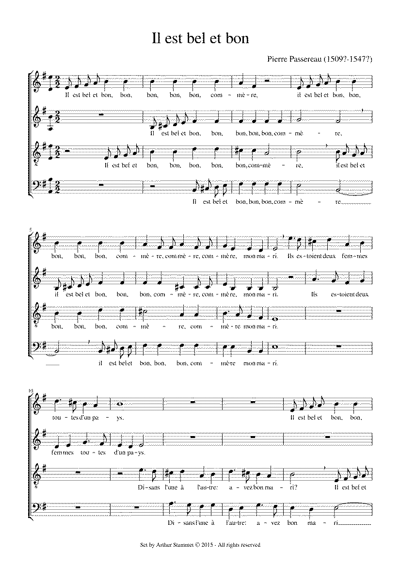 Partitura Il Est Bel Et Bon