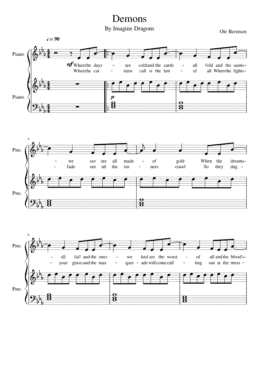 Partitura Imagine Dragons Demons