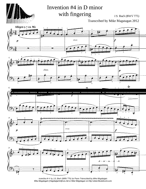 Partitura Invention 4 Bach