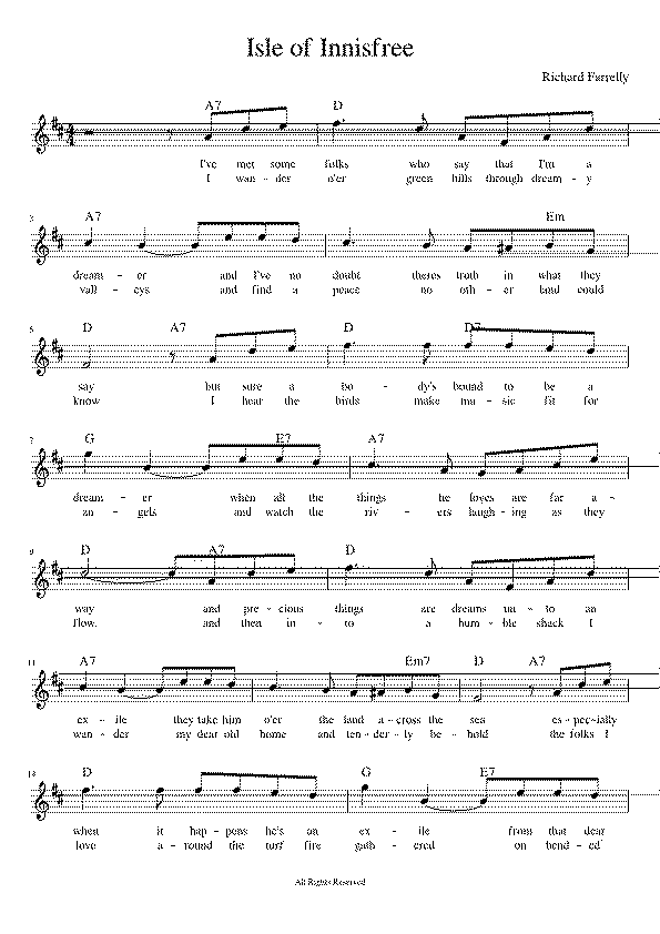 Partitura Isle of Innisfree