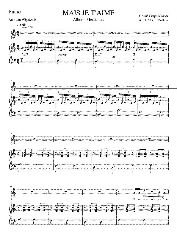 Partitura Je T'aime