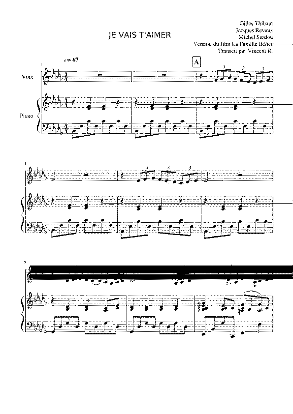 Partitura Je Vais T'aimer