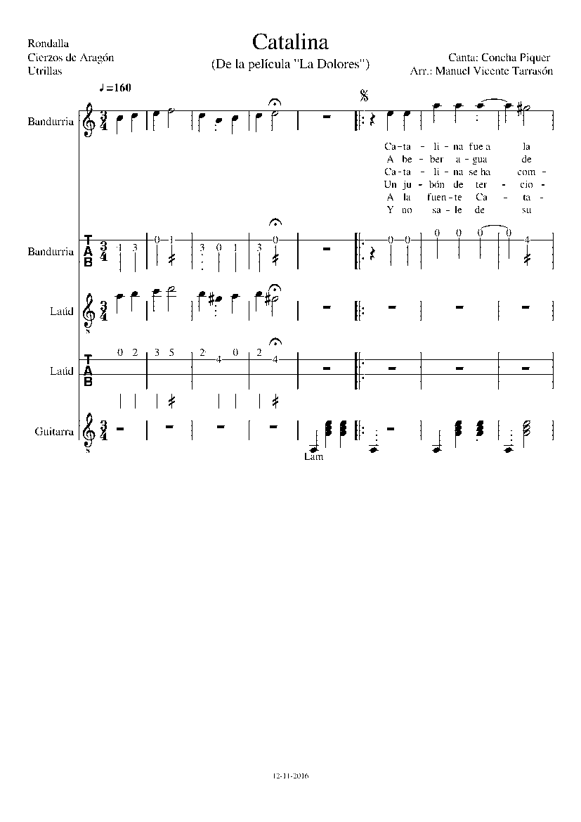 Partitura Jota de la Dolores Bandurria