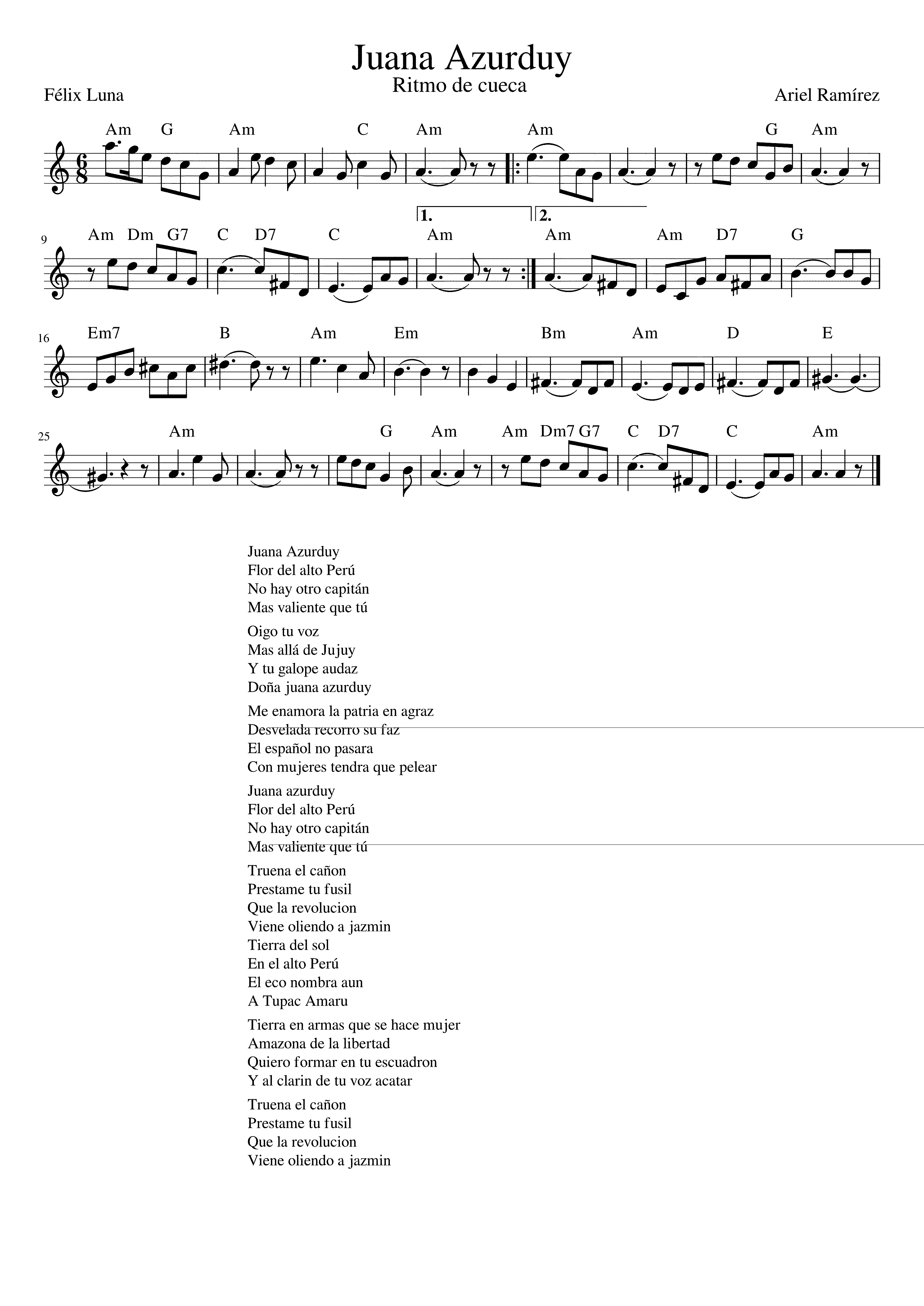 Partitura Juana Azurduy
