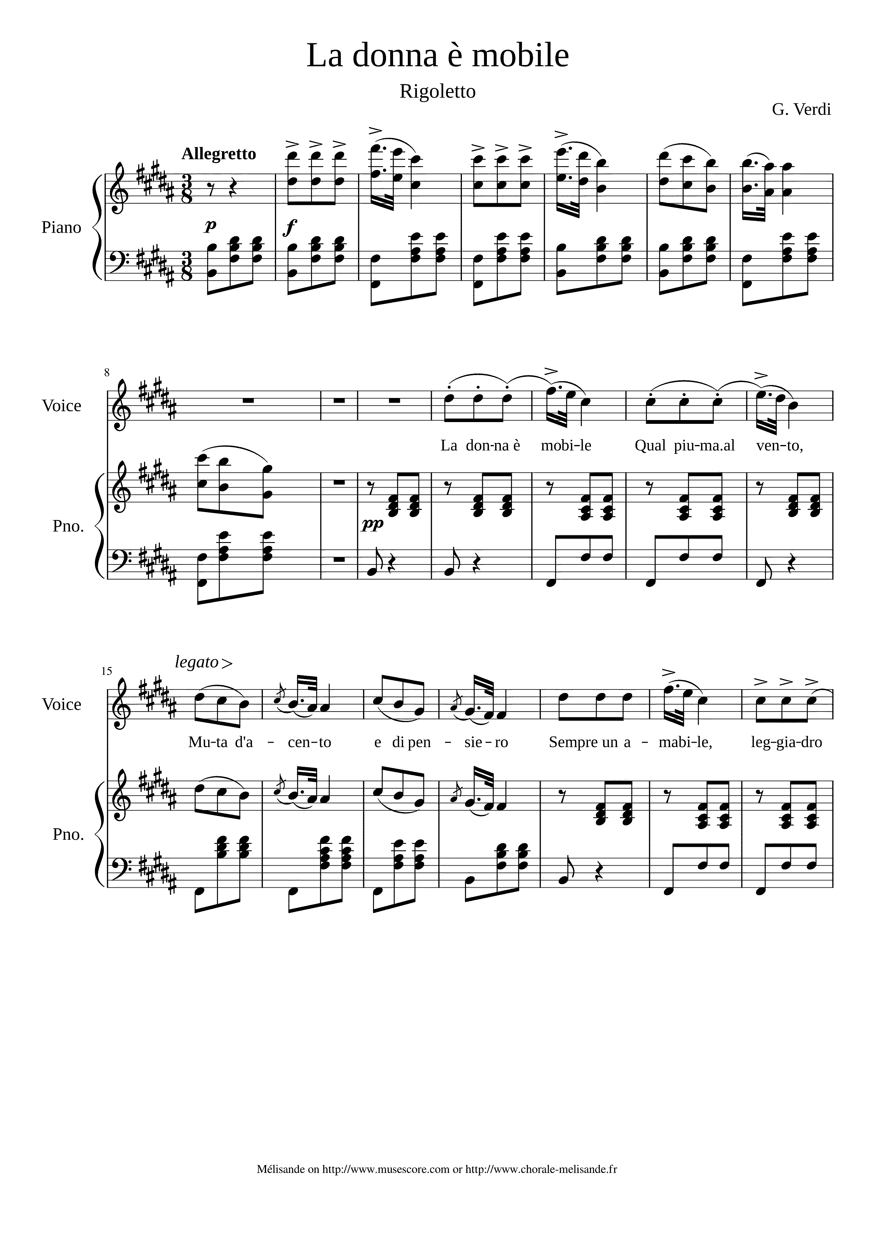 Partitura La Donna E Mobile