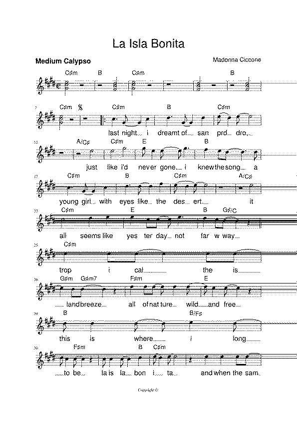 Partitura La Isla Bonita Madonna