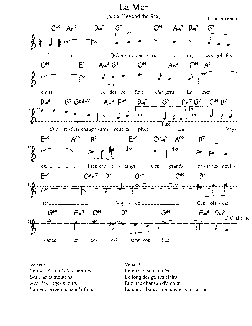 Partitura La Mer Charles Trenet