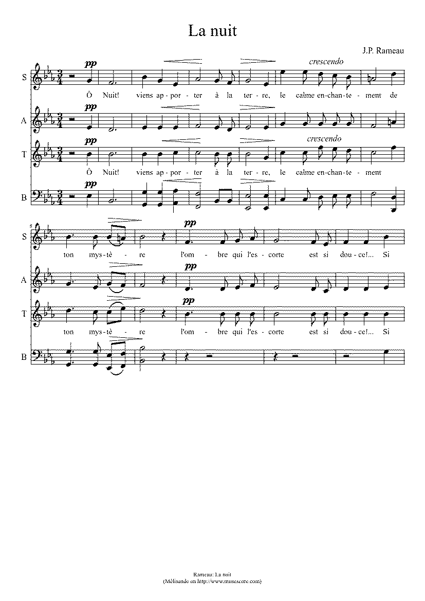 Partitura La Nuit Rameau