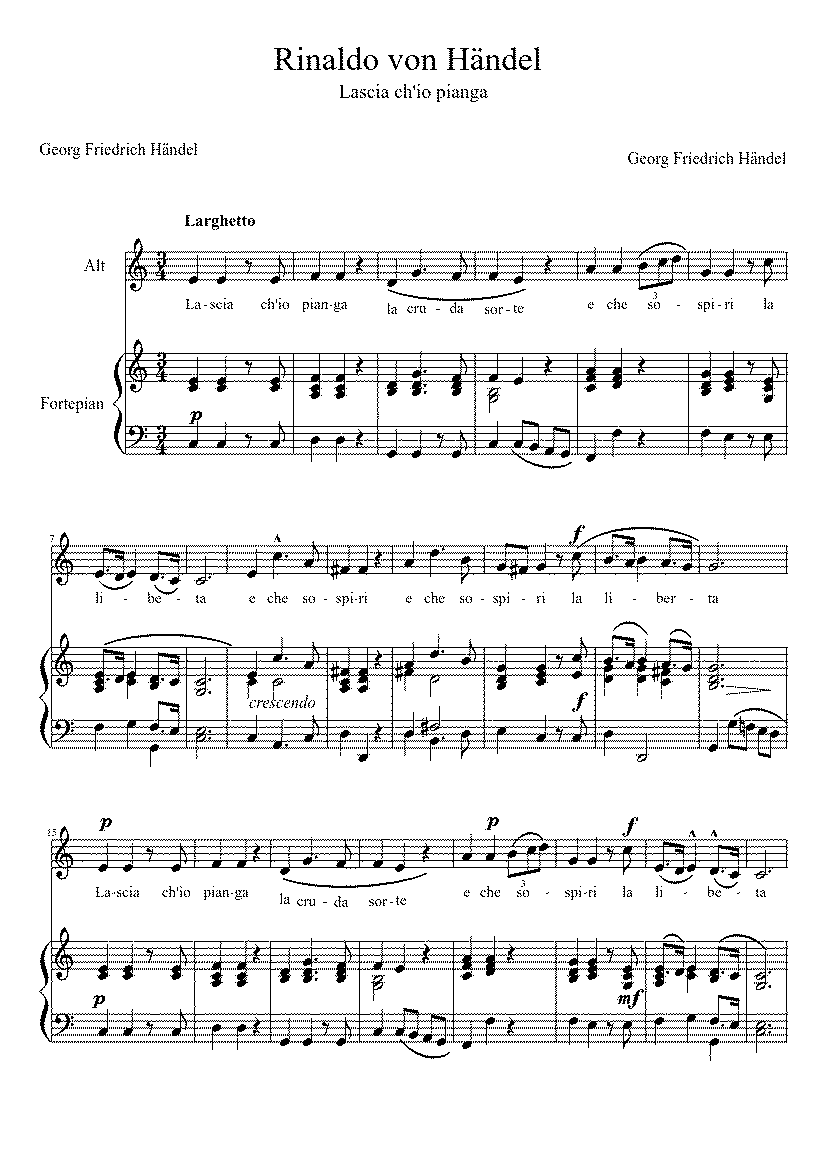 Partitura Lascia Ch'io Pianga Handel