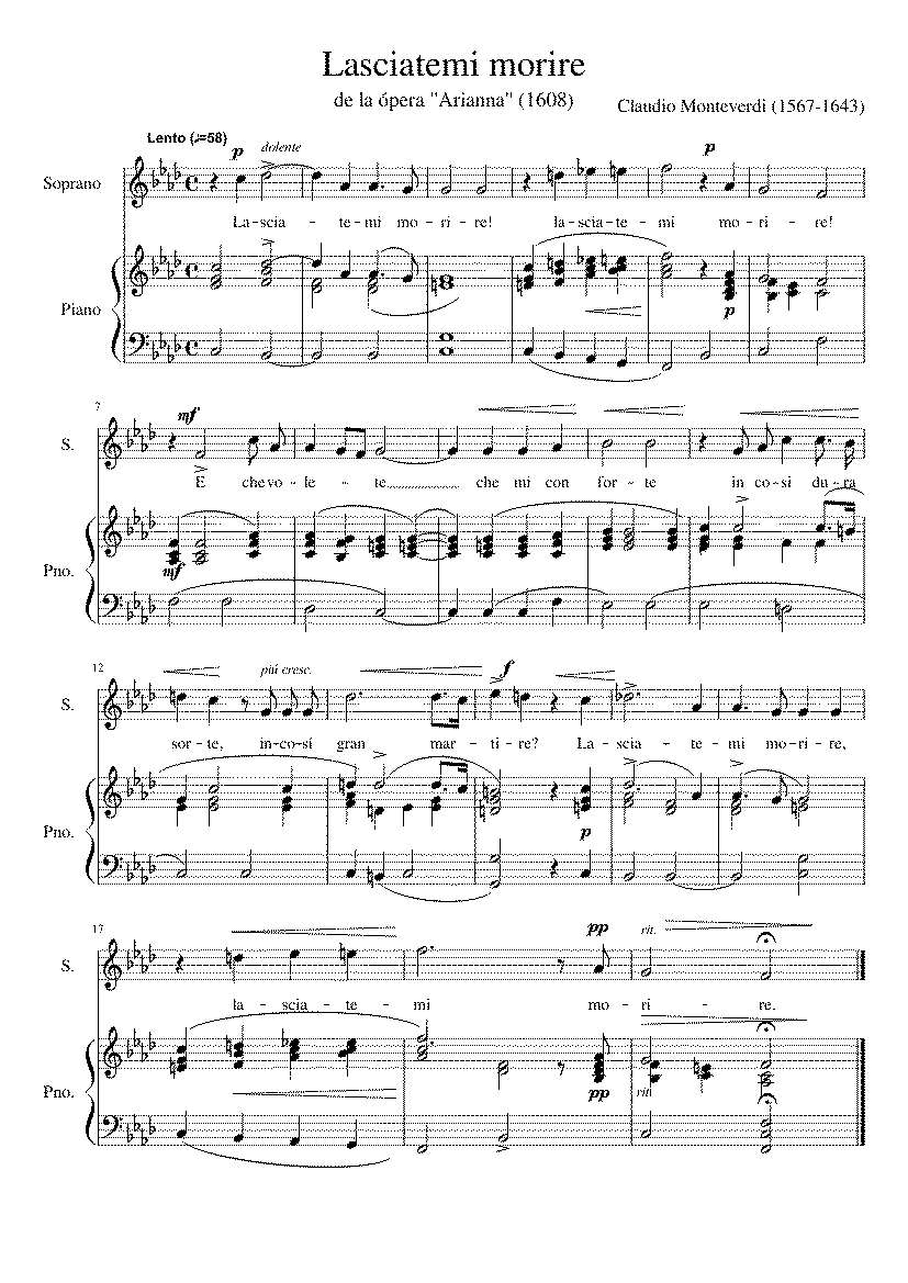 Partitura Lasciatemi Morire