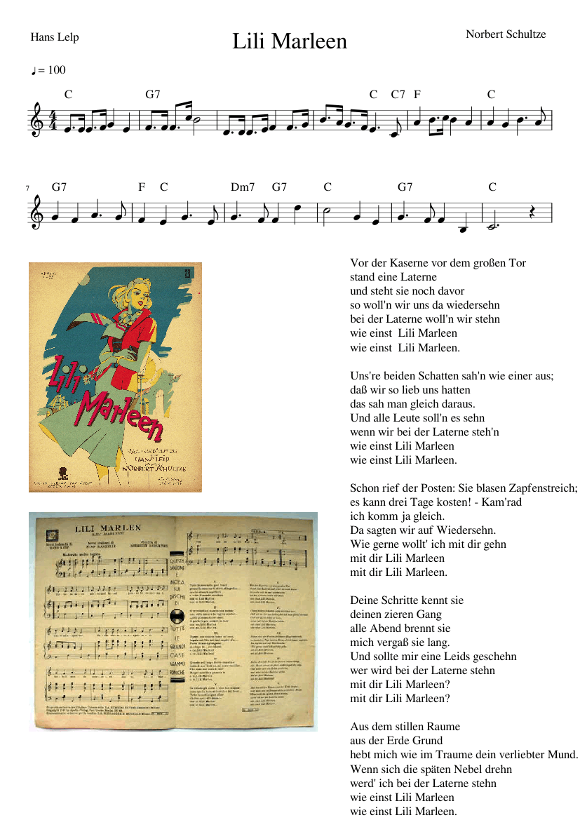 Partitura Lili Marleen