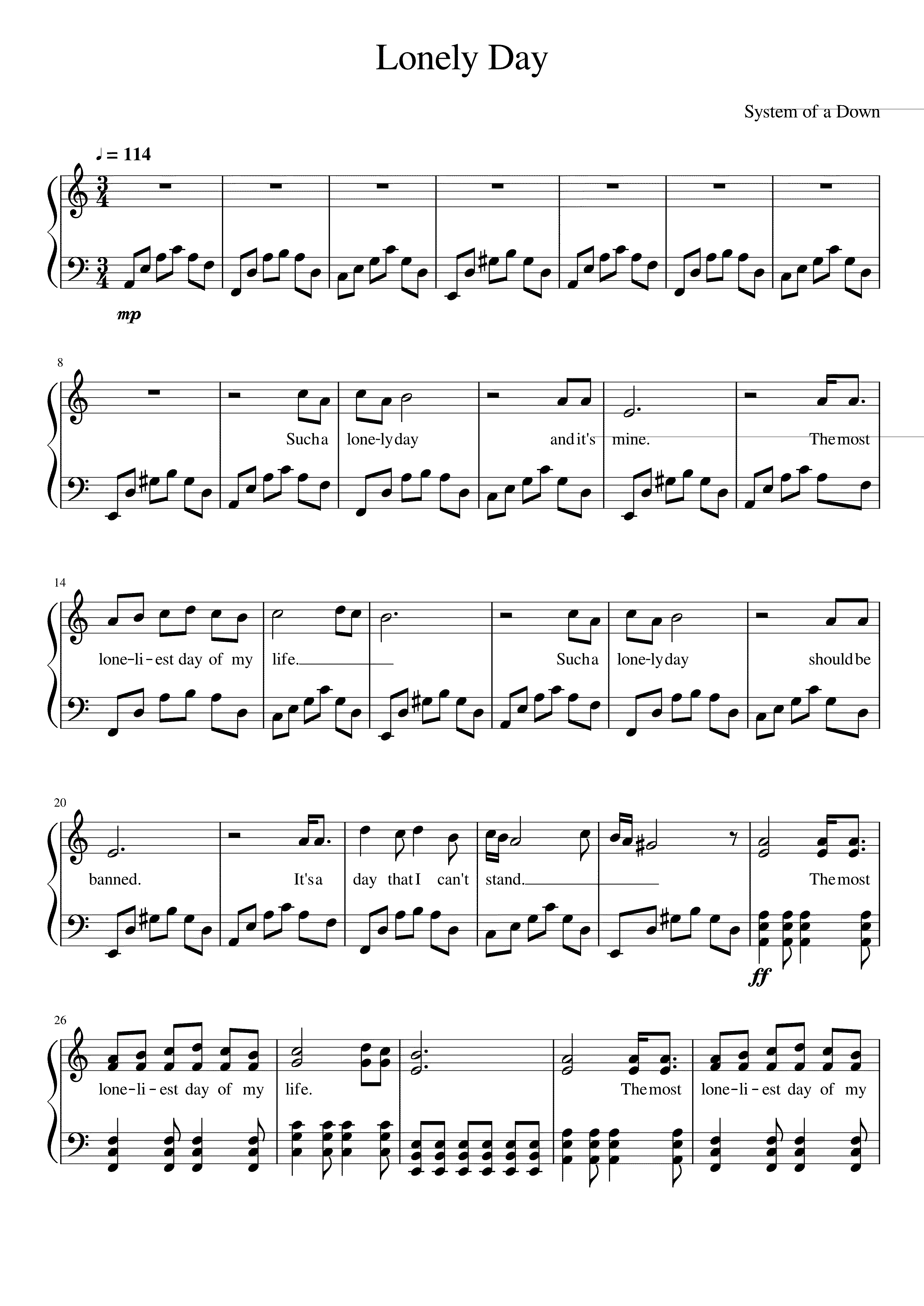 Partitura Lonely Day