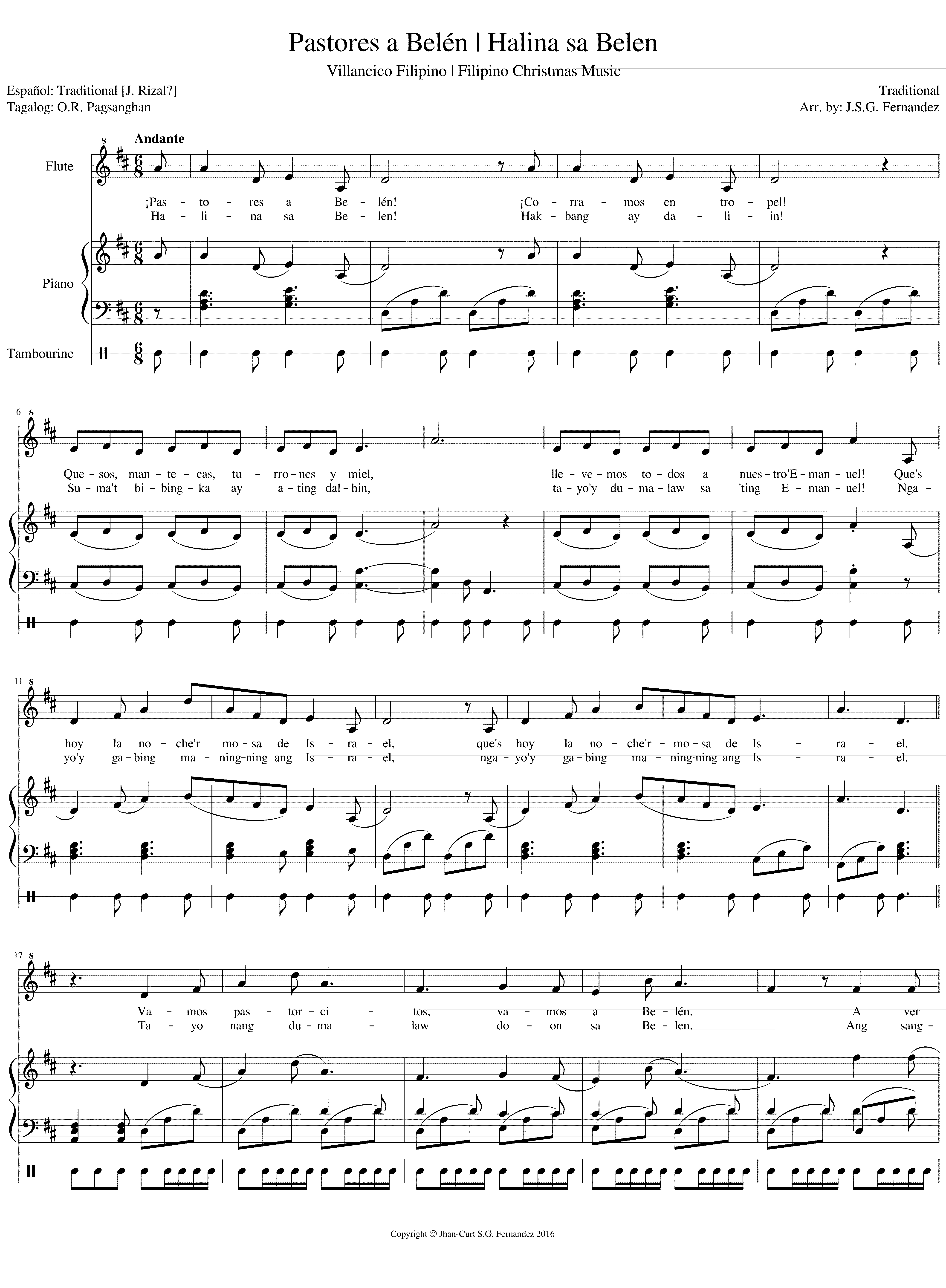 Partitura Los Pastores a Belen