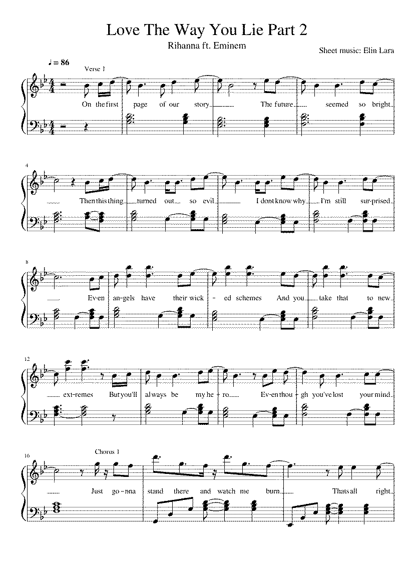Partitura Love The Way You Lie