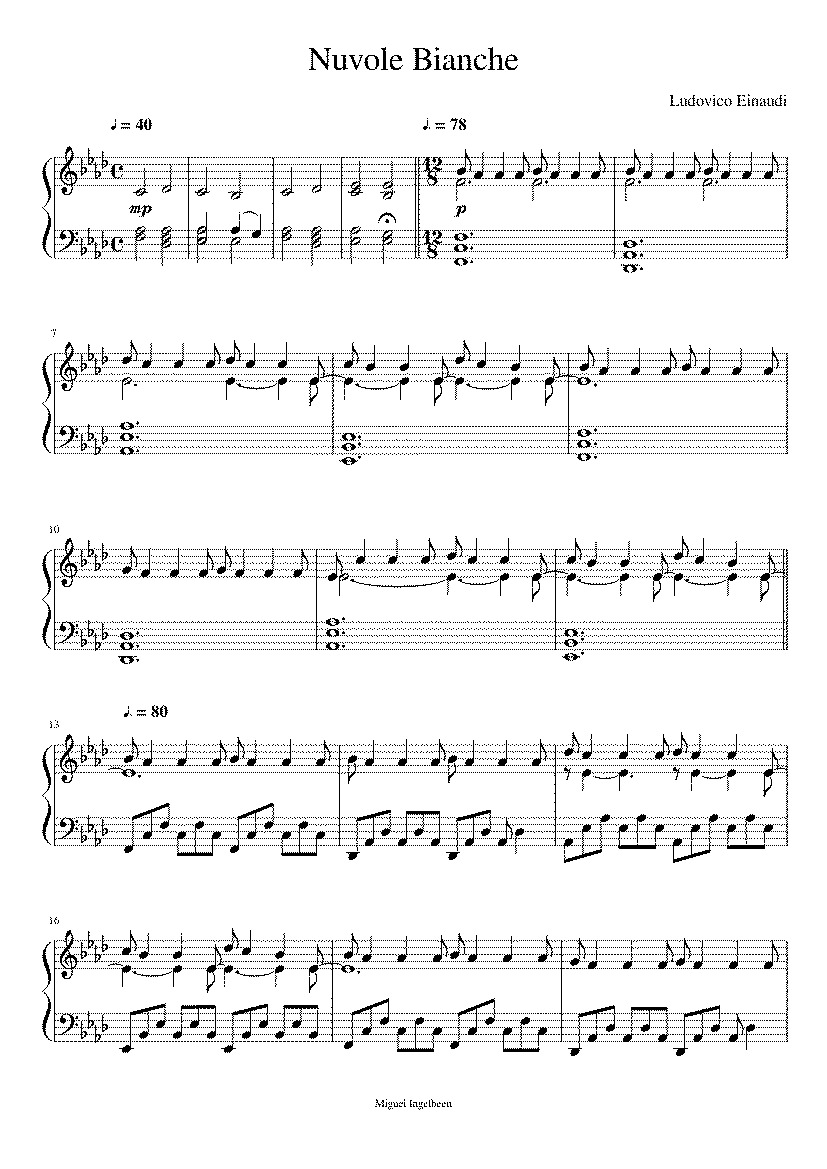 Partitura Ludovico Einaudi Nuvole Bianche