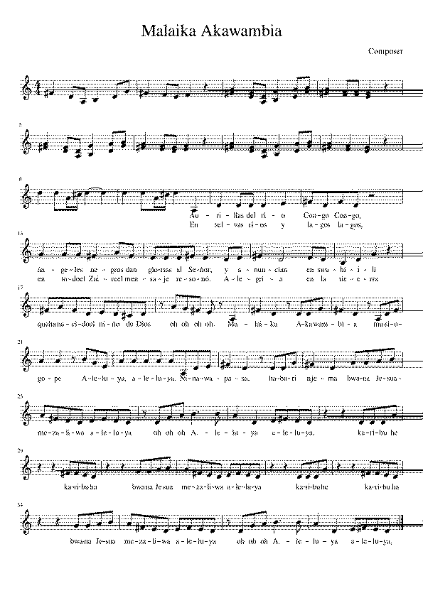 Partitura Malaika Akawambia