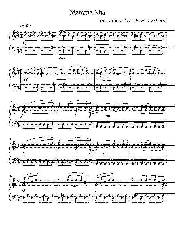 Partitura Mamma Mia Abba