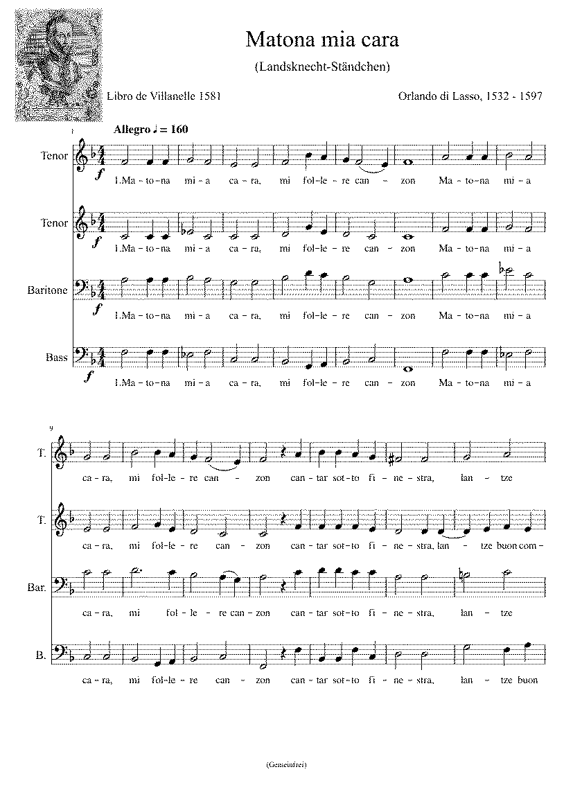 Partitura Matona Mia Cara