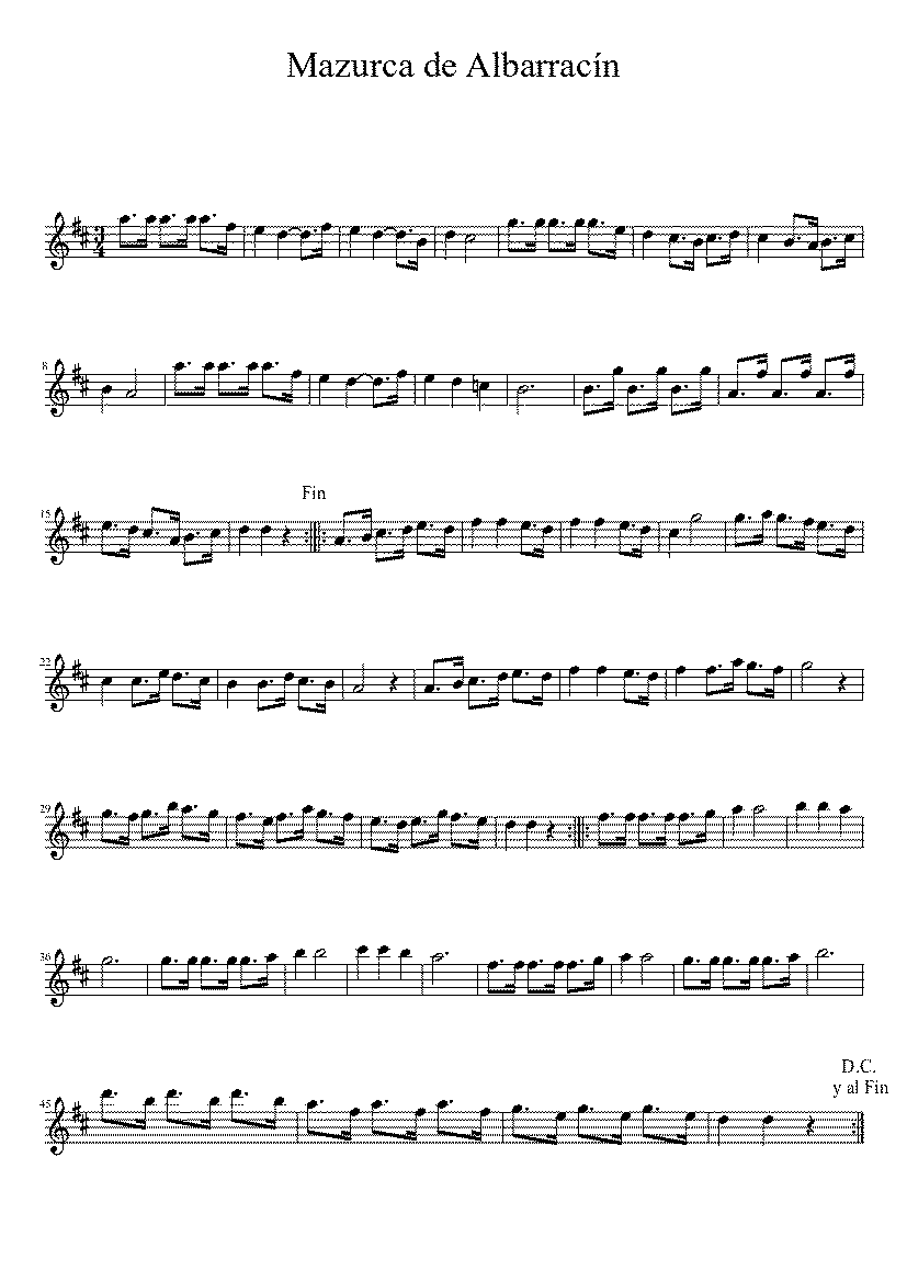 Partitura Mazurca de Albarracin