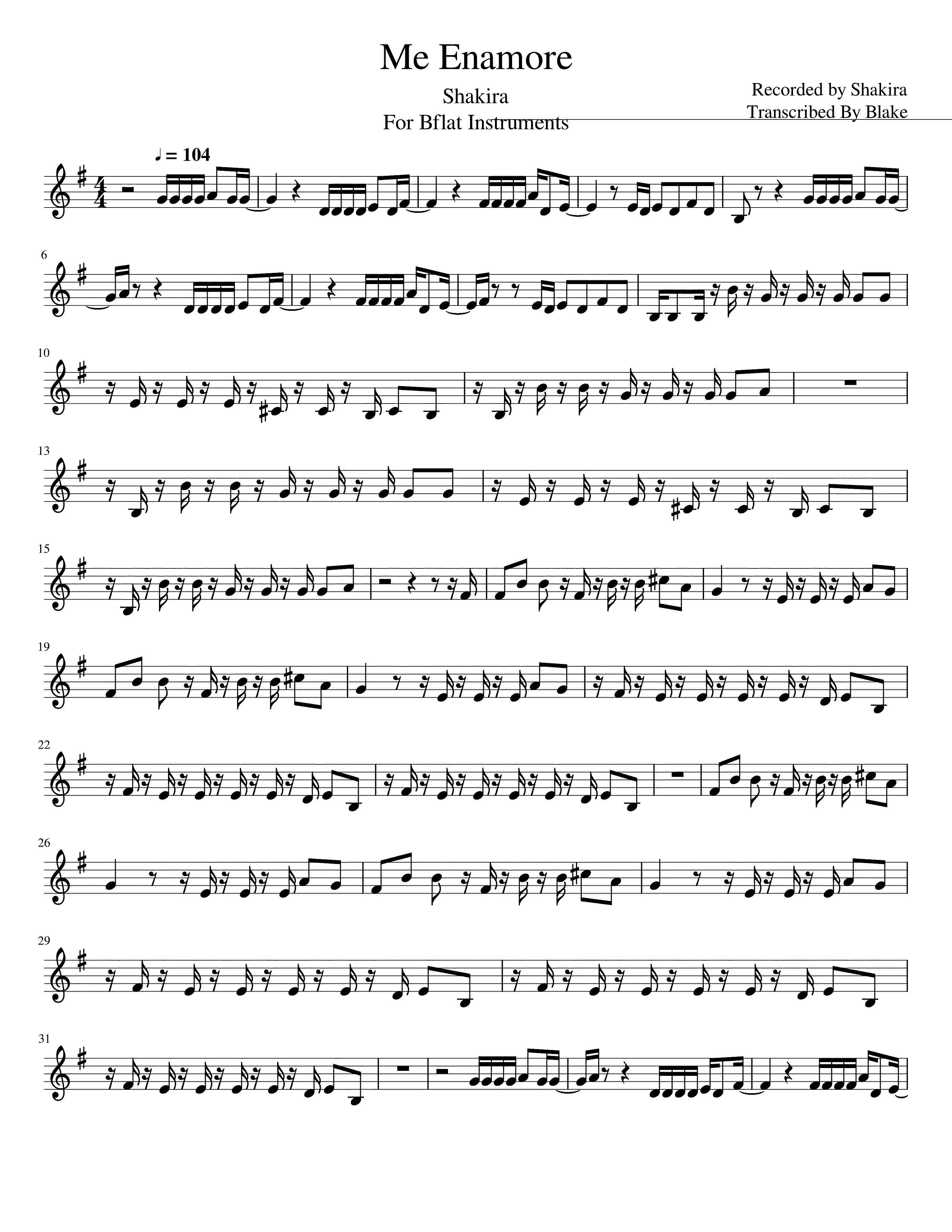 Partitura Me Enamore Shakira