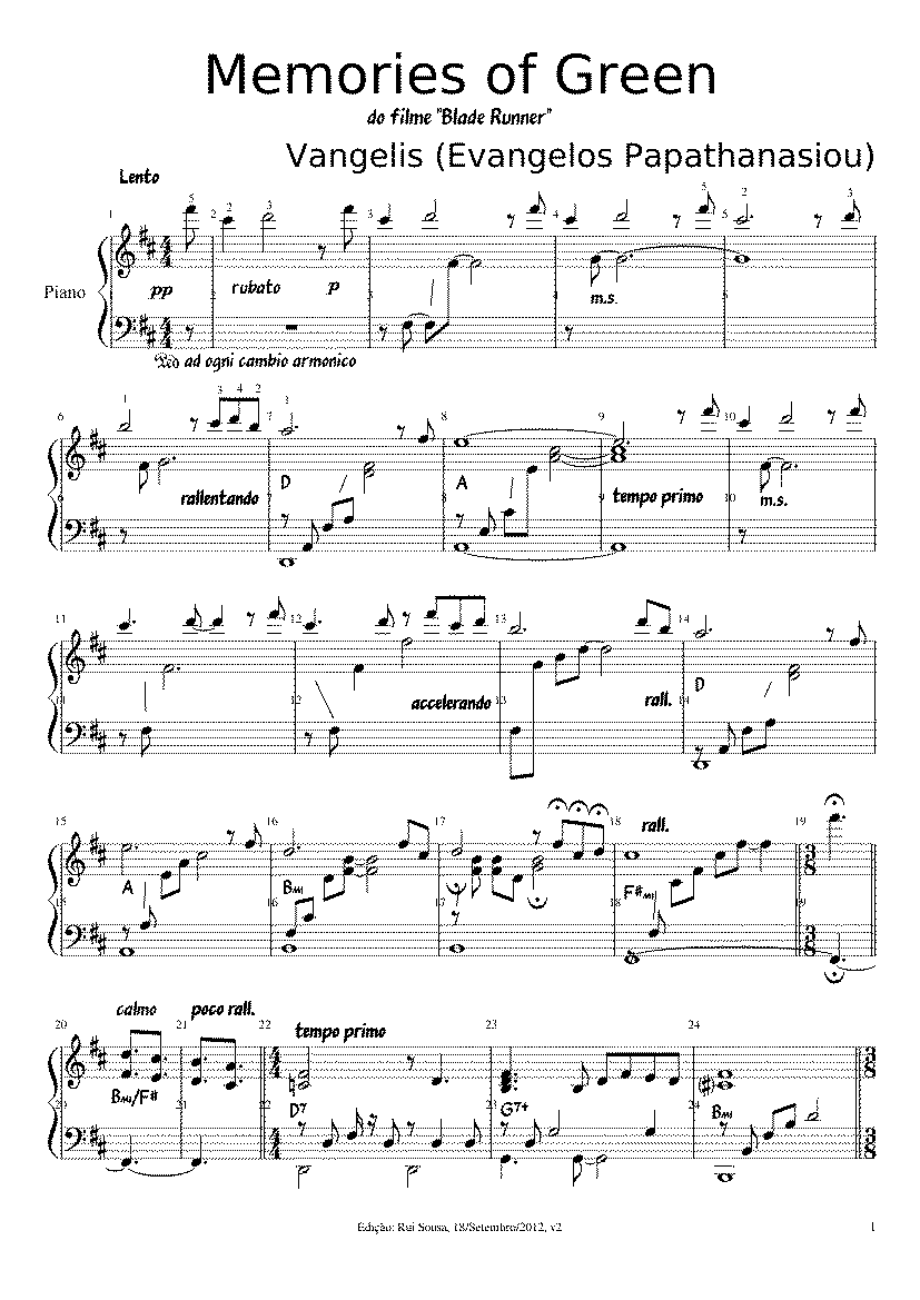 Partitura Memories of Green