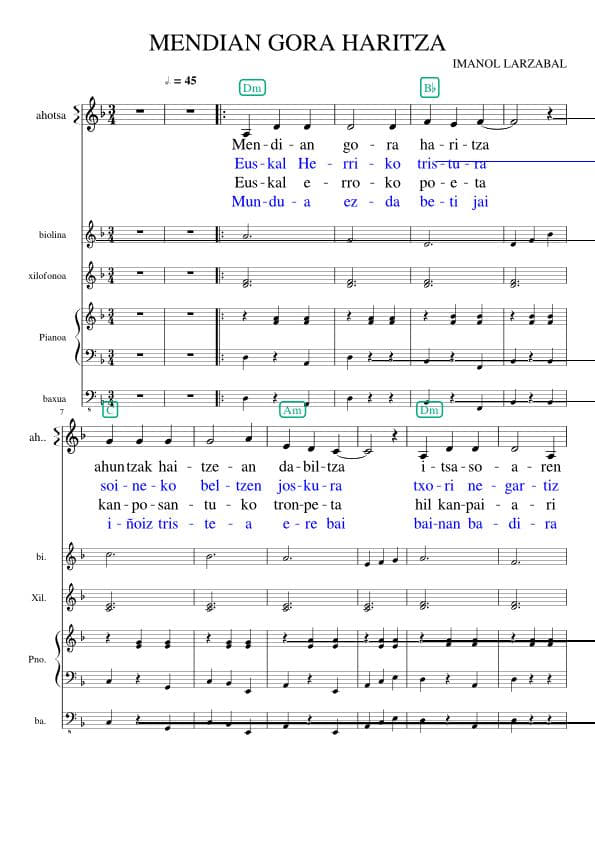 Partitura Mendian Gora Haritza