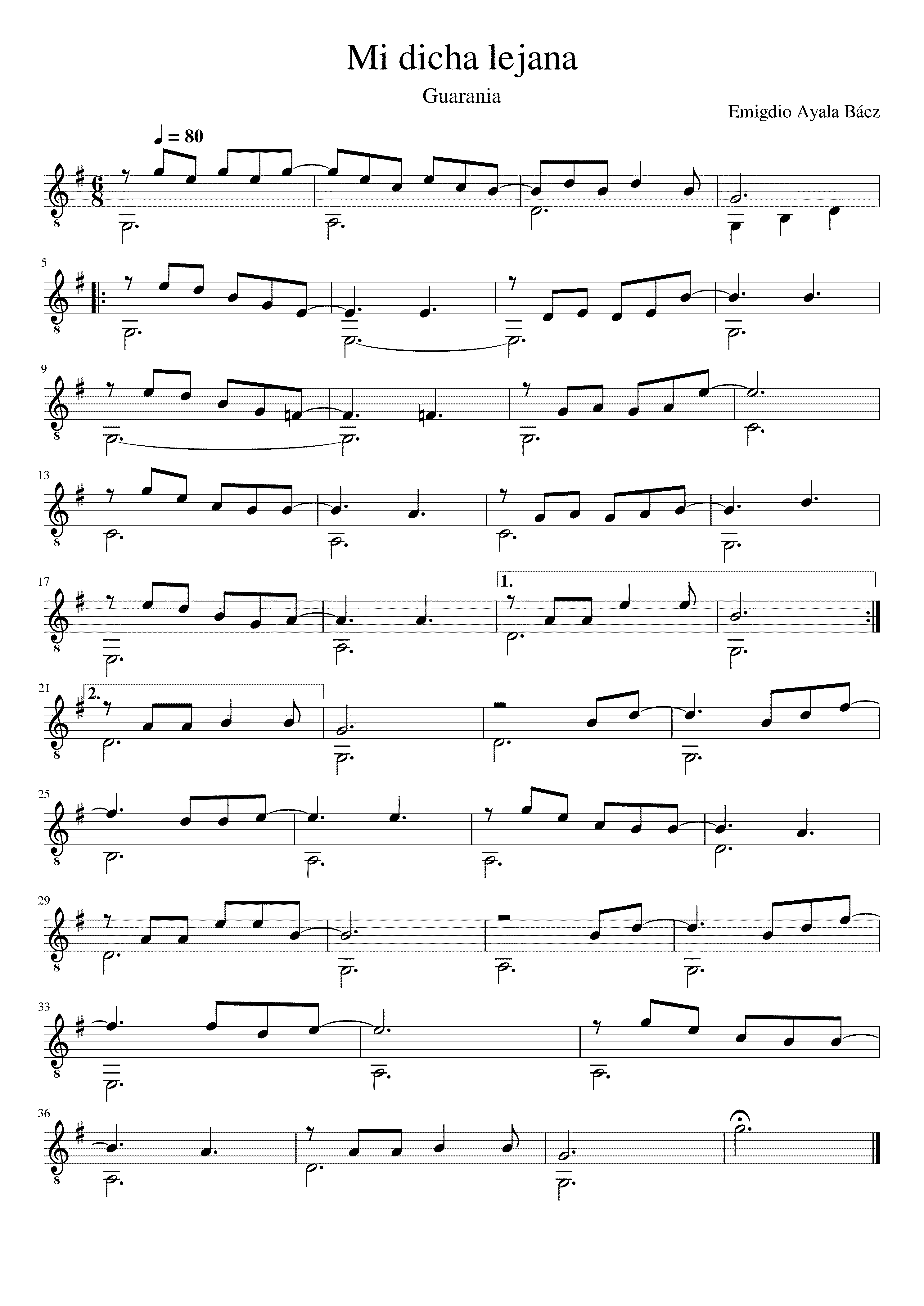 Partitura Mi Dicha Lejana