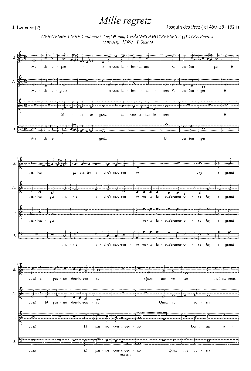 Partitura Mille Regretz