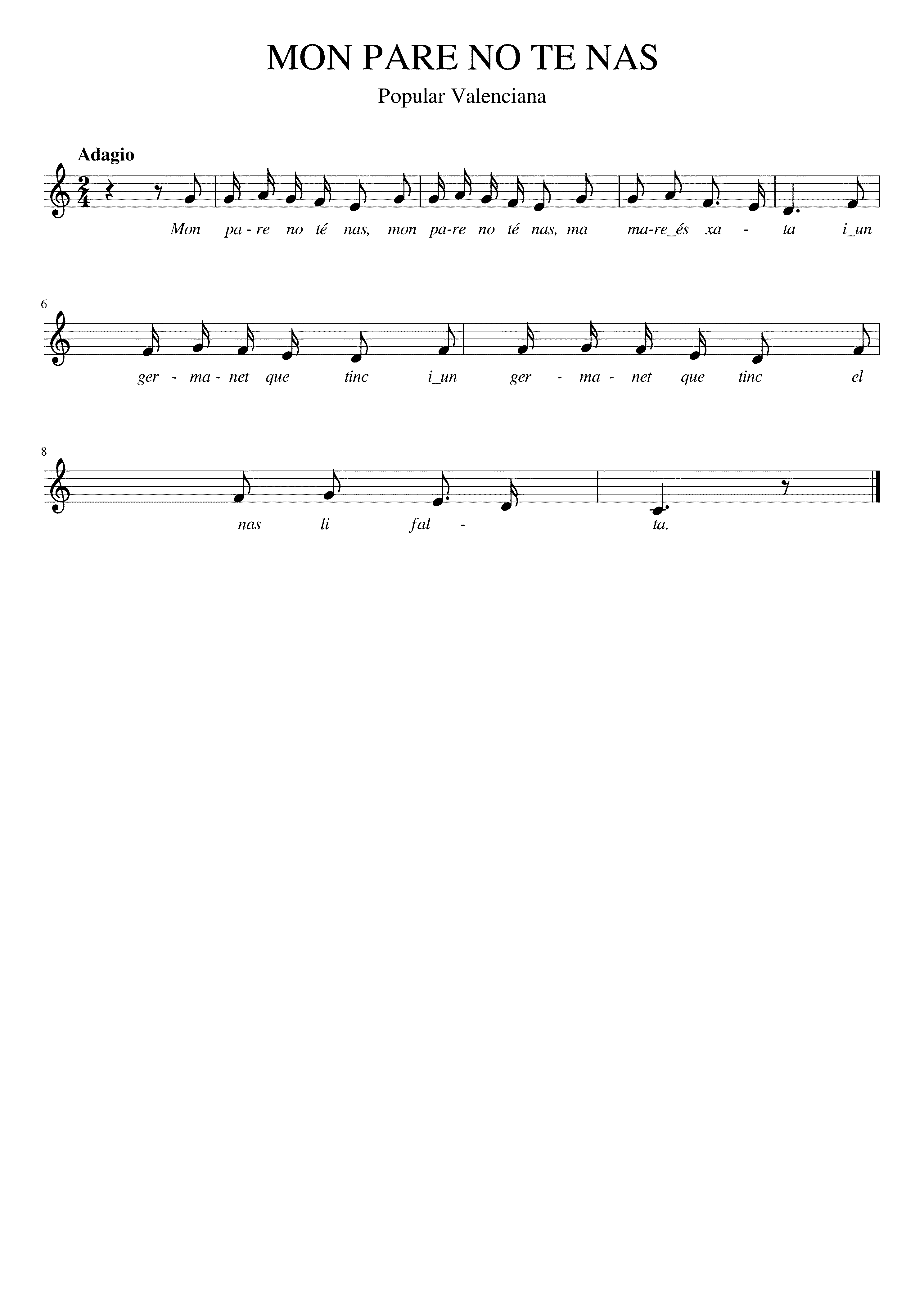 Partitura Mon Pare No Te Nas