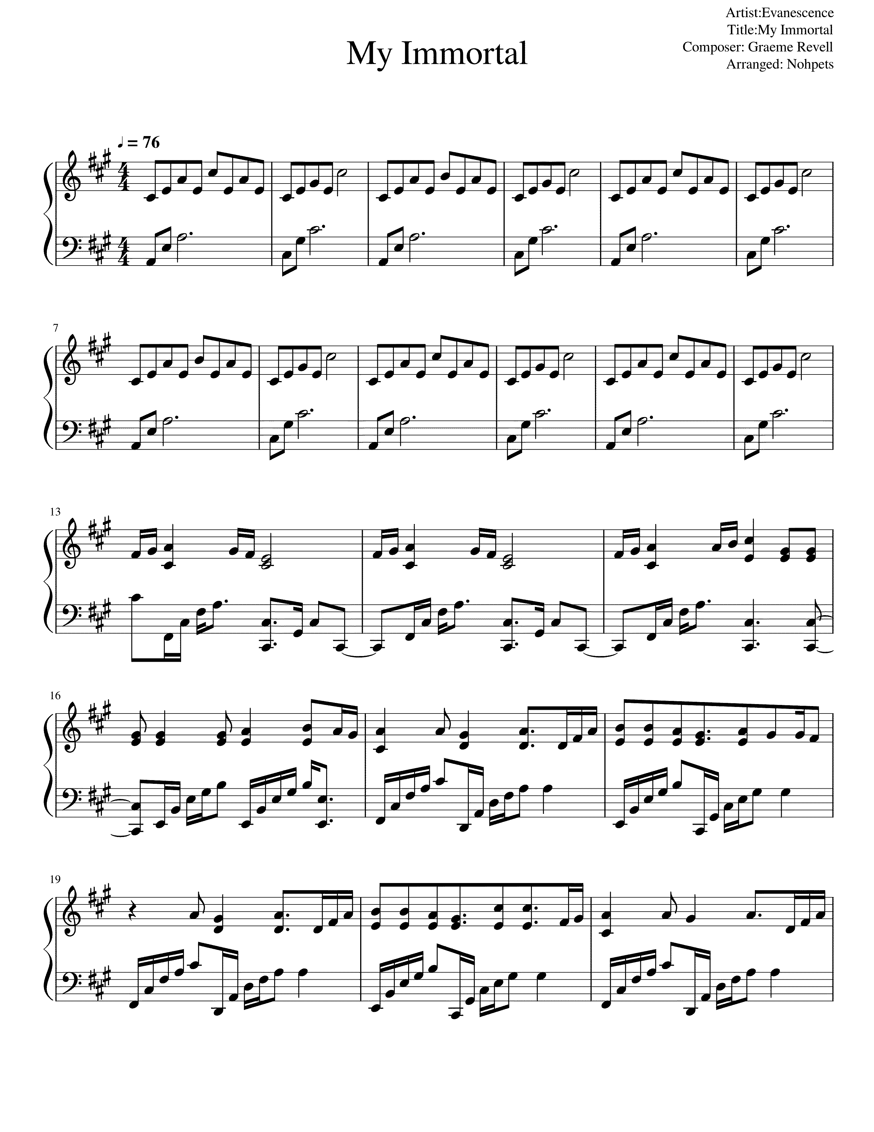Partitura My Immortal