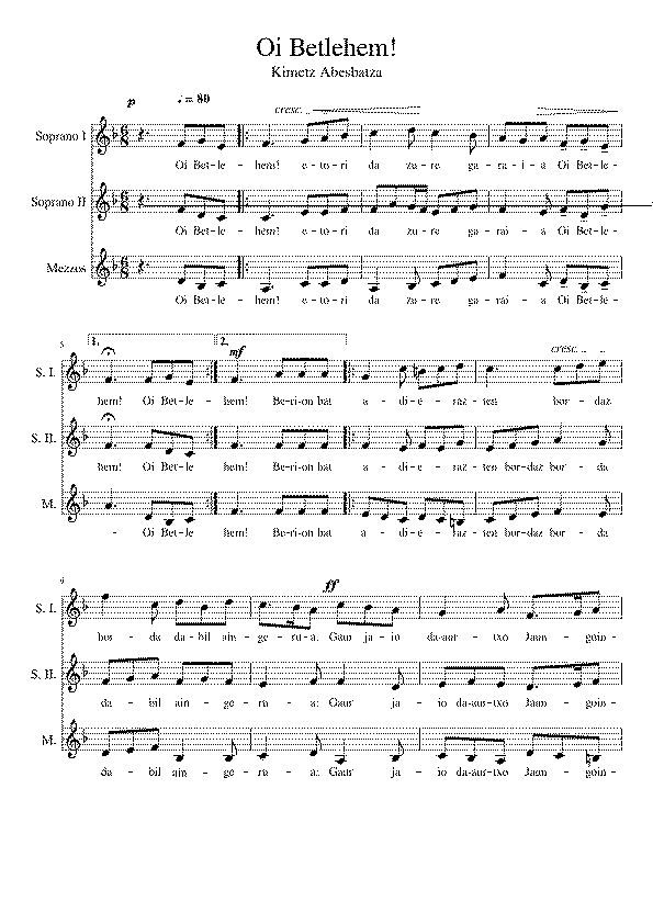 Partitura Oi Betlehem