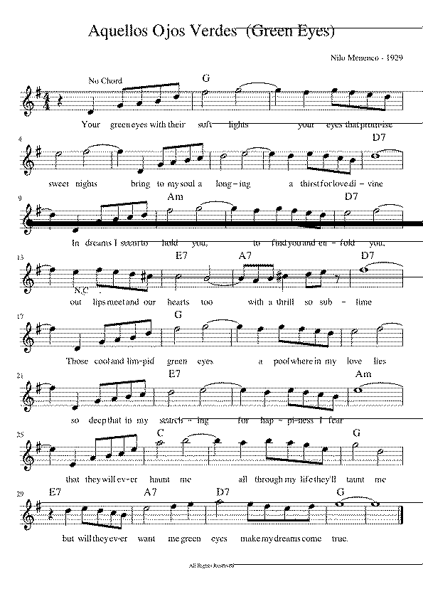 Partitura Ojos Verdes