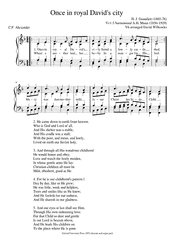 Partitura Once In Royal David's City