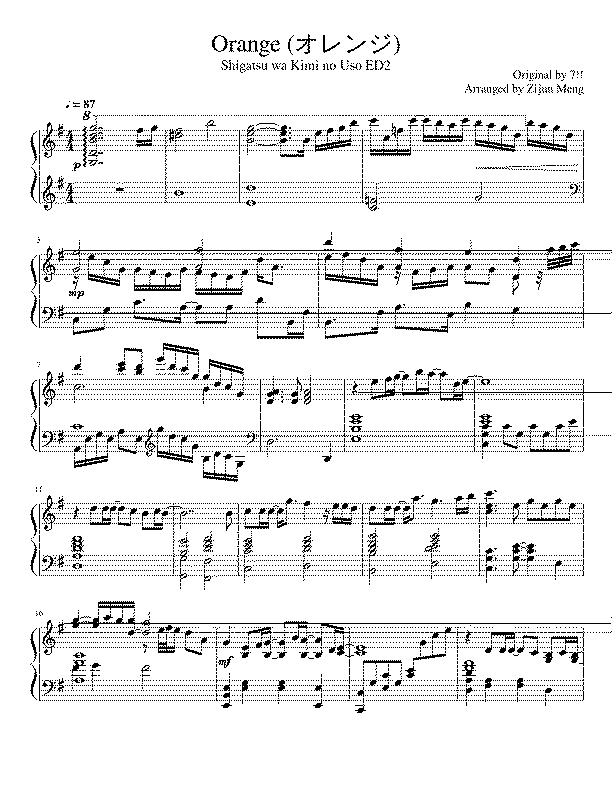Partitura Orange Shigatsu Wa Kimi No Uso