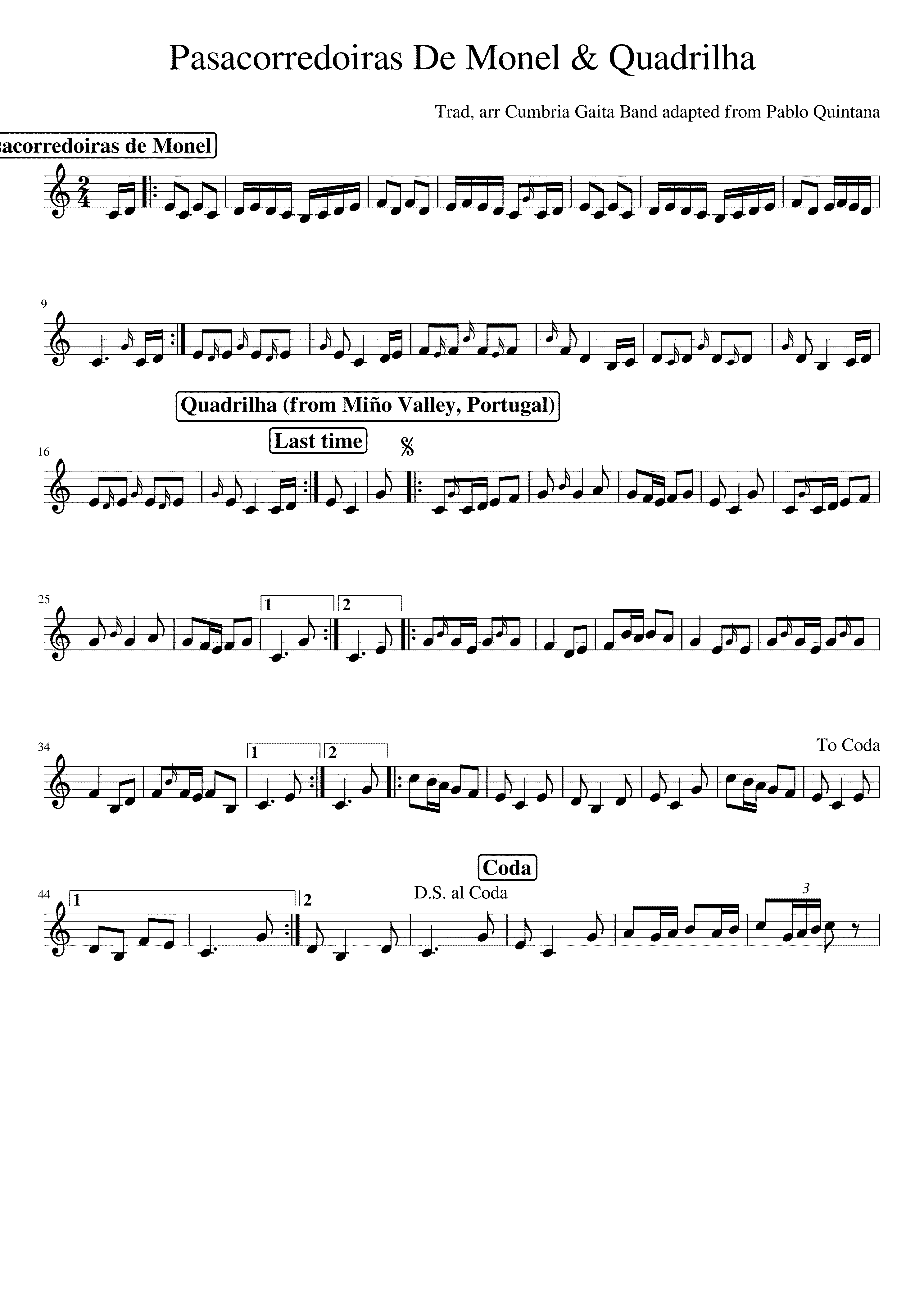 Partitura Pasacorredoiras de Monel