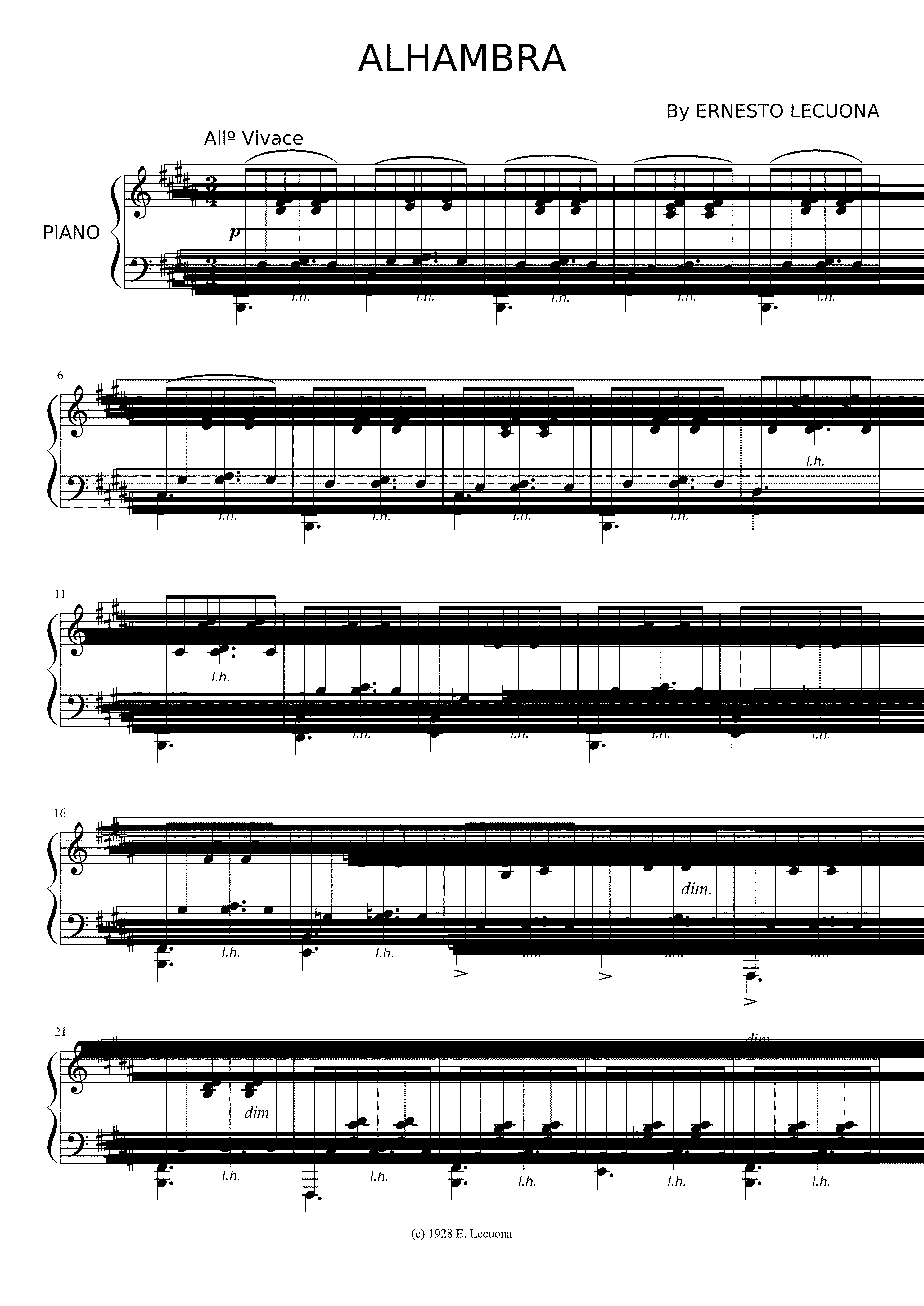 Partitura Pasodoble Alhambra