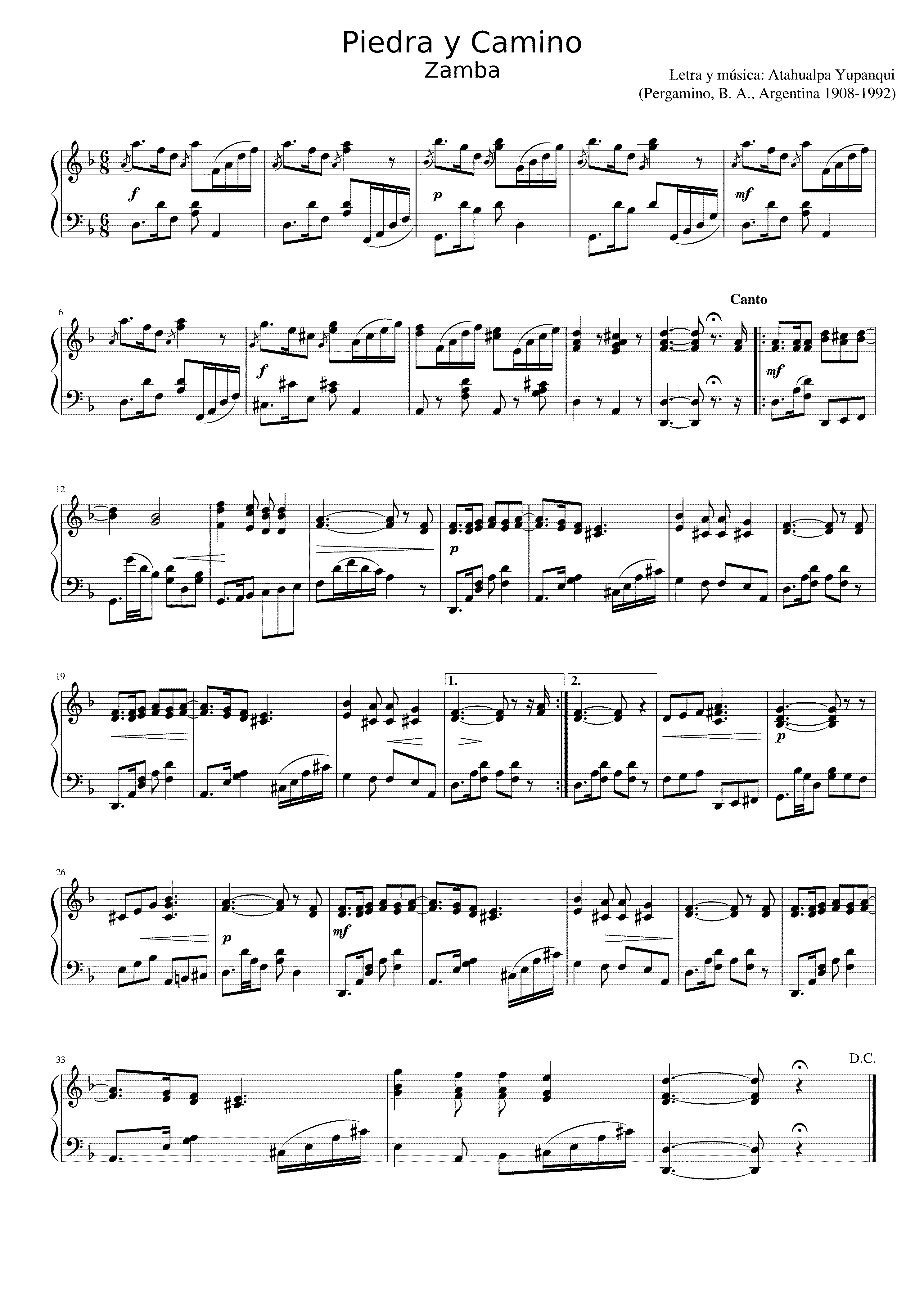 Partitura Piedra y Camino