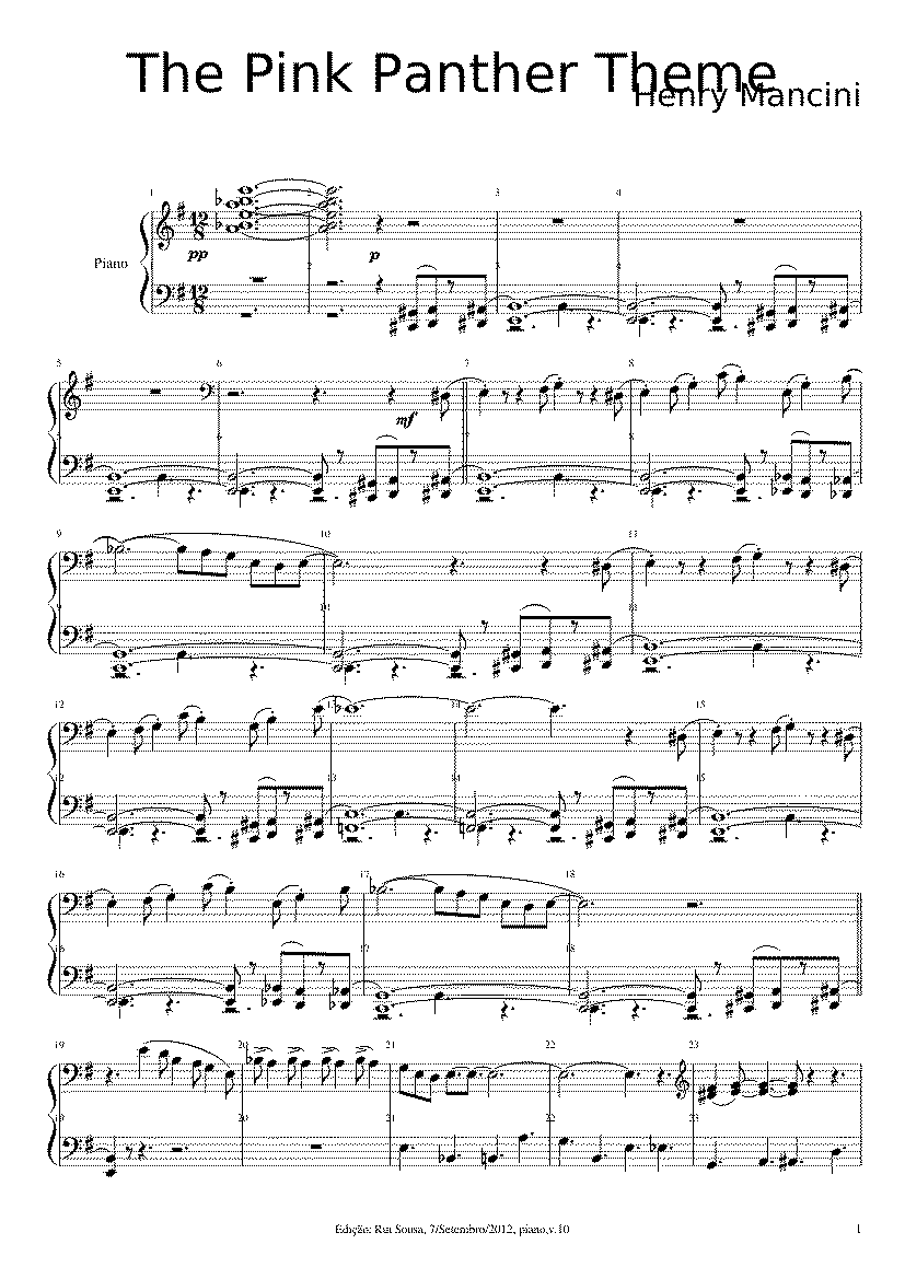 Partitura Pink Panther Theme