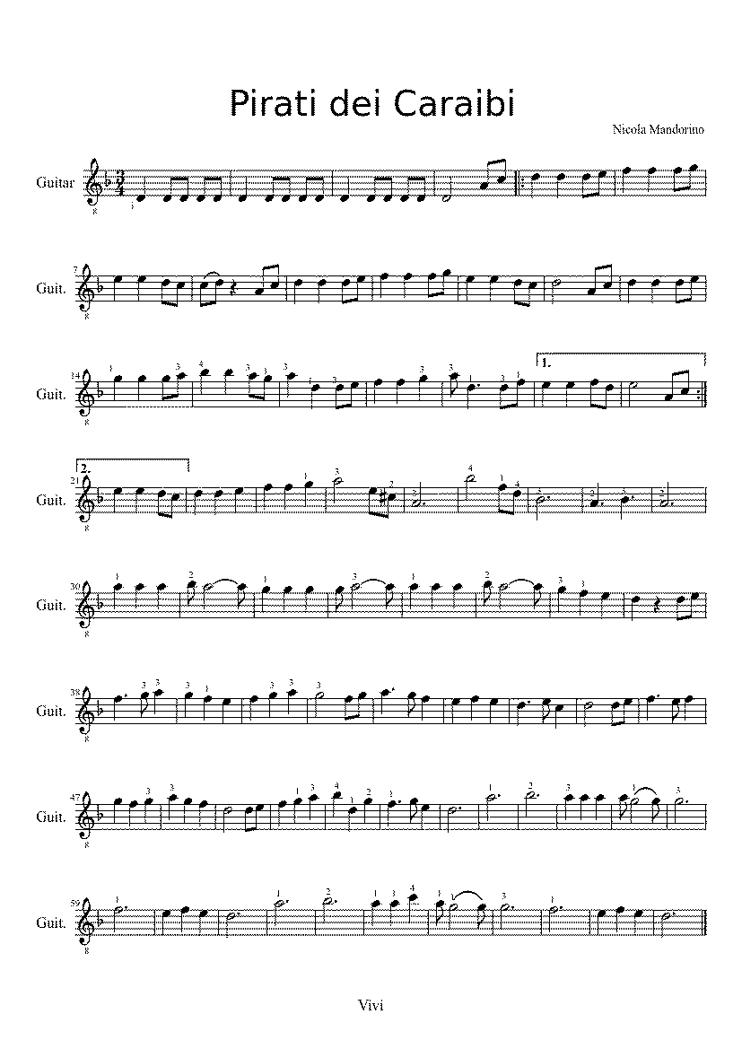 Partitura Pirati Dei Caraibi