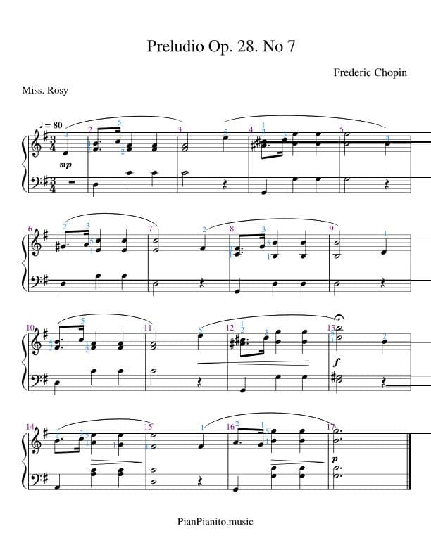 Partitura Preludio 7 Chopin